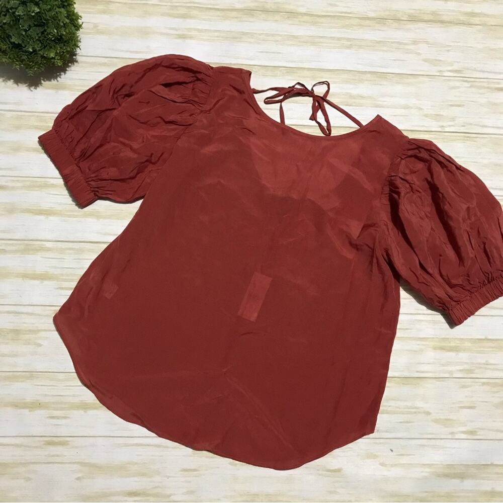 Ann Taylor NEW Pumpkin Spice Orange Short Puff Sleeve Scoop Back Top Small